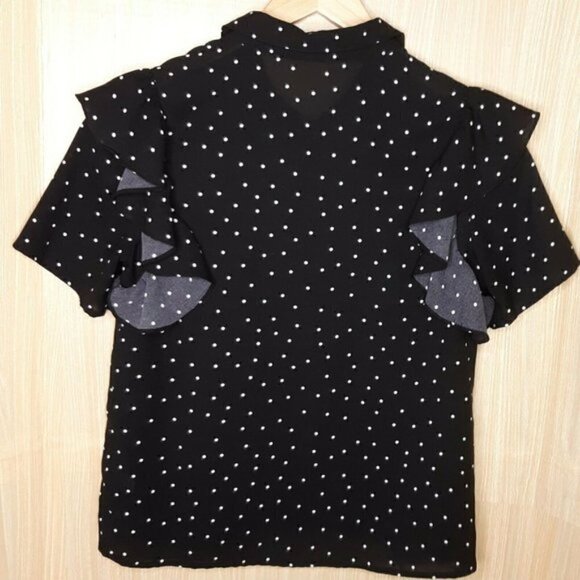 Mod Ref Polka Dot Ruffle Button Down Blouse. Small - Picture 2 of 5